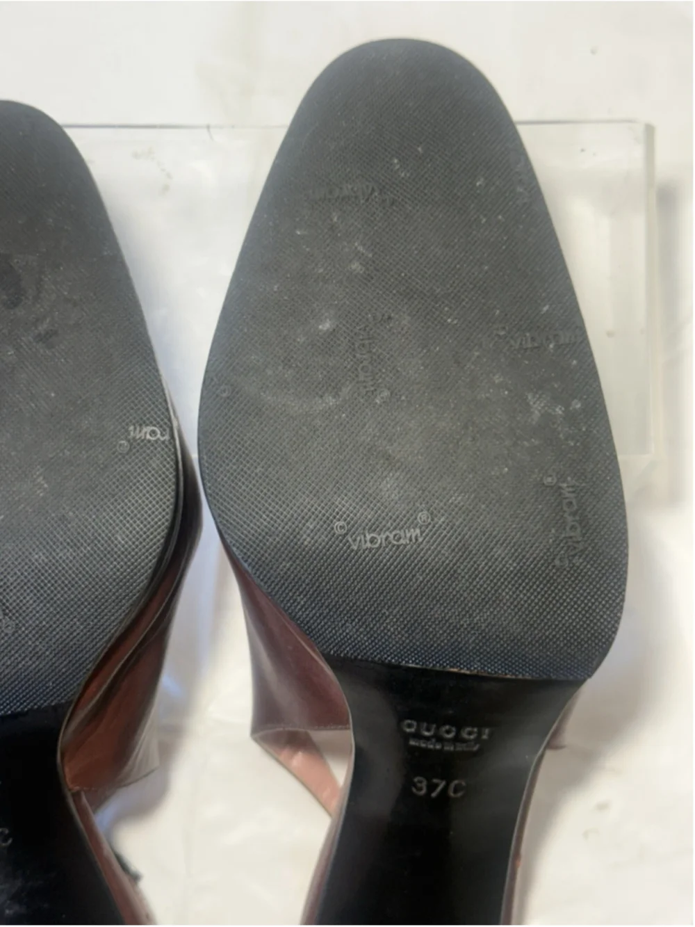 GUCCI Slingback Heels Closed Toe Brown Leather Shoes Sandals US 7 EU 37 C
